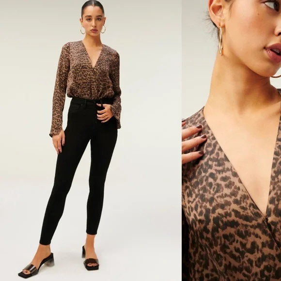 NWT Good American Flowing Faux Wrap Leopard Bodysuit Small - Picture 5 of 12